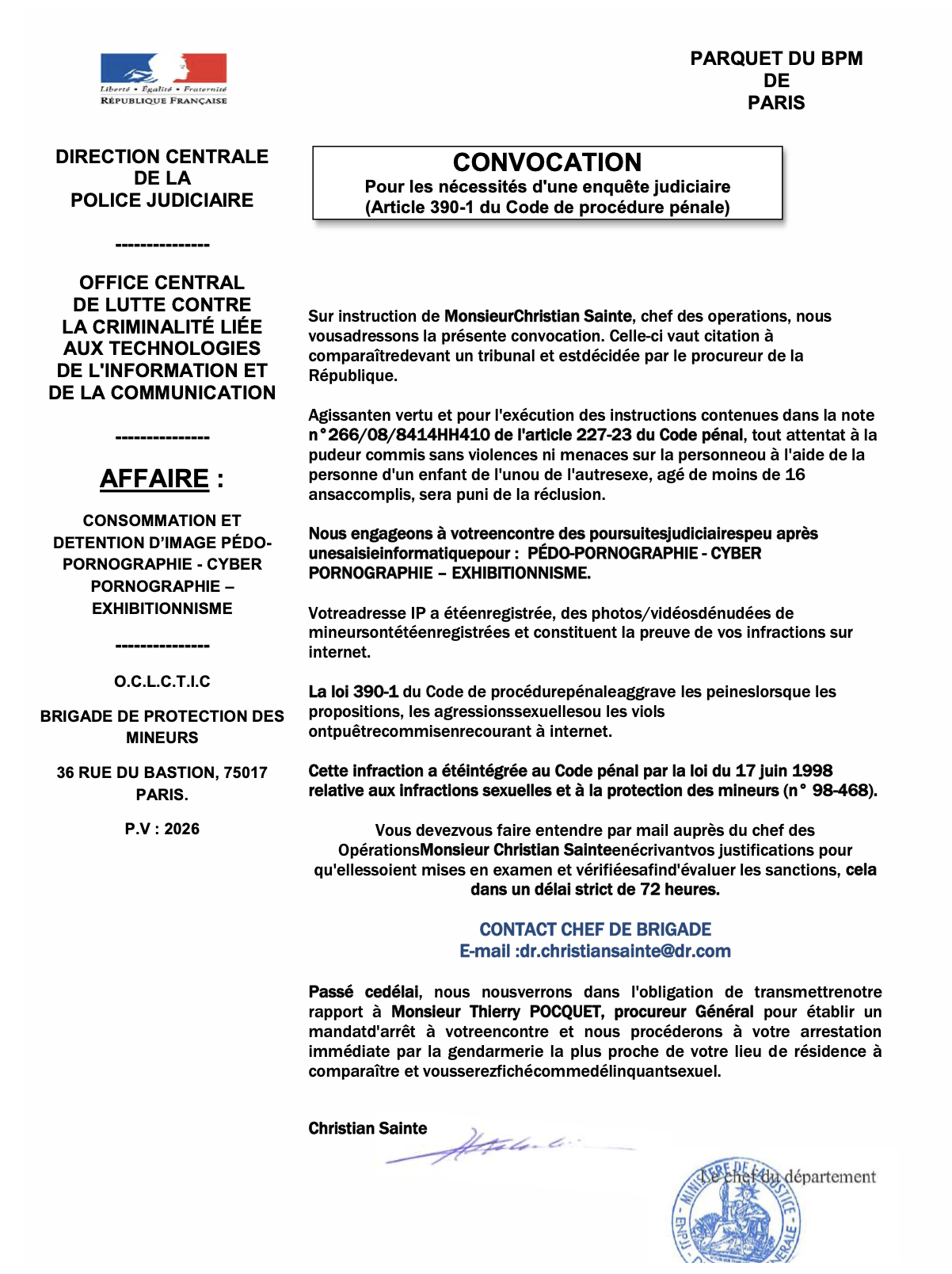 Image de la pièce jointe de l’e-mail frauduleux